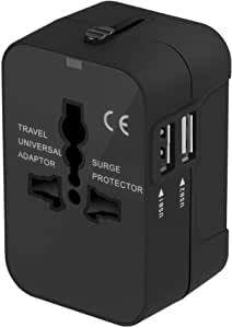 Adattatore da Viaggio, Amoner Adattatore da Viaggio Universale con 2 Porte Caricabatterie USB Adatto per più di 180 paesi (Nero)