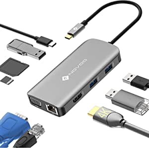 NOVOO Adattatore USB C Hub 9 in 1, Dual Display (HDMI 4K&VGA), USB C Docking Station con 1 Gbps Ethernet, lettore di schede SD/Micro SD, 100W PD porta di alimentazione di tipo C per MacBook Pro XPS