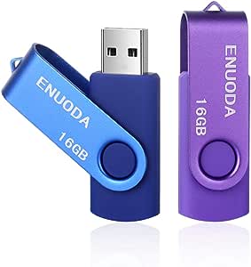 ENUODA 2 Pezzi 16GB Chiavetta USB Pennetta Girevole USB 2.0 Unità Memoria Flash (Viola Blu)
