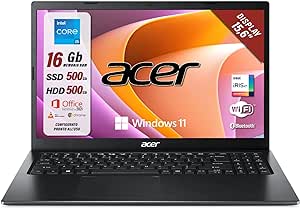Acer, Notebook pc portatile pronto all'uso, IntelCore™ i5-1135G7 Quad core, Iris Xe Graphics, Ram DDR4 16 Gb, dual disk da 1Tb, Display 15.6" FullHD led, hdmi, USB 3.2, lan, Win 11 Pro, Suite Office