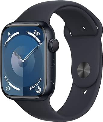 Apple Watch Series 9 GPS 45mm Smartwatch con cassa in alluminio color mezzanotte e Cinturino Sport mezzanotte - M/L. Fitness tracker, app Livelli O₂, display Retina always-on, resistente all’acqua