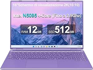 AOCWEI 16 Pollici PC Portatile 12+512GB 2.5″ HDD AOCWEI A6