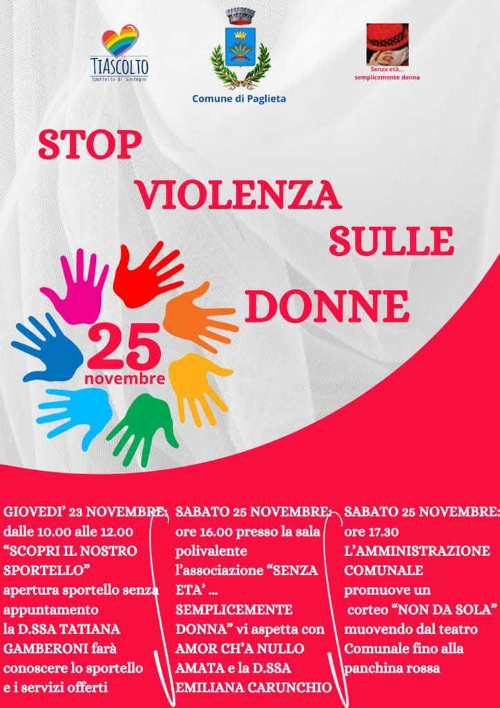 PAGLIETA UNISCE LE FORZE CONTRO LA VIOLENZA SULLE DONNE