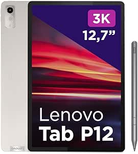 Lenovo Tab P12, Display 3K da 12.7" - (Processore MediaTek Dimensity 7050, RAM 8GB, Memoria 128GB, WiFi 6, Tablet Android 12) - Oat Grey, Caricabatterie incluso, Esclusiva Amazon