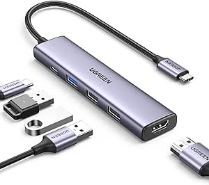 UGREEN Revodok Hub USB C a USB, HDMI 4K, 5 in 1 con PD 100W Carica Compatibile con MacBook Pro Air M2 M1, iPad Pro Air, iPhone 15 Plus Pro Max, Surface Pro 9, Chromebook, Galaxy Tab S9