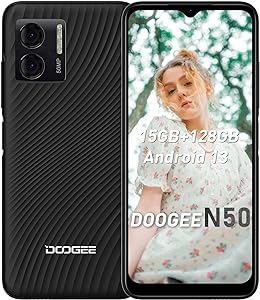 DOOGEE N50 Android 13 Smartphone, 15GB RAM 128GB ROM 1TB TF, Telefono Cellulare, 6,52" HD+, 50MP AI Fotocamera Smartphone 4200mAh, Smartphone Impronta Digitale & Dual 4G Nano SIM OTG/GPS, Nero