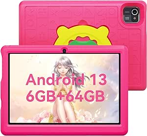 Wqplo Tablet for Kids Android 13 Kids Tablet with 6GB(2GB+4GB) RAM, 64GB ROM, Dual Camera, Bluetooth, 5000mAh Batteria (Rosa)
