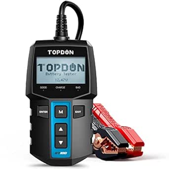 TOPDON Tester Batterie 12V - BT100 Tester di Carico Batteria per Auto 100-2000 CCA,Strumento Diagnostico per Sistema di Avviamento Ricarica per Auto,Camion,ATV,SUV,Barca