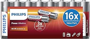 PHILIPS Confezione Economica di Batterie AA - 16 Pezzi - Batterie Alcaline - LR6 - Durata fino a 10 Anni