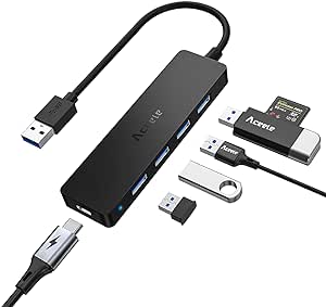 Aceele Hub USB 3.0, 5 Porte USB 3.0 Sdoppiatore Dati & Porta alimentazione tipo C, multi USB Porta hub per PS5/Mac Pro/Macbook Air/Dell XPS/Notebook PC/Mobile HDD e Altro
