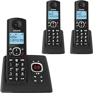 Alcatel F530 Voice Trio, telefono wireless con segreteria telefonica e 3 combinazioni, blocco chiamate e vivavoce, colore: Nero