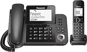 Panasonic KX-TGF320EXM Telefono a Filo abbinato a Cordless DECT con Segreteria Telefonica, LCD Monocromatico Inclinabile, Funzionamento con Alimentazione di Emergenza, Nero