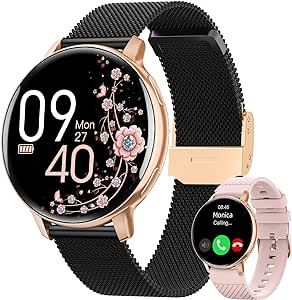 HASAKEI Smartwatch Donna con Chiamate Bluetooth 5.3, 1,39" HD Smart Watch Fitness con 120 Sport e Fisiologia Feminile, Cardiofrequenzimetro/SpO2/Sonno/Notifiche per Android iOS, Regalo Donna Oro Nero