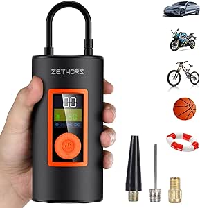 ZETHORS Mini Compressore Aria Portatile Pompa Elettrica per Bicicletta 150 PSI con Auto-off, Luce LED, Batteria Ricaricabile da 6000mAh, Gonfiatore di Pneumatici per Auto, Bici, Moto, Palloni