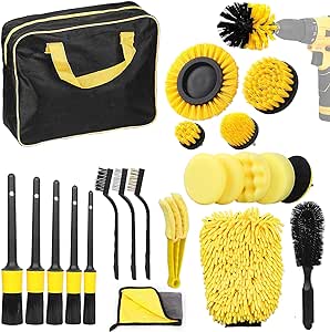 Withosent Kit Pulizia Auto, 23pcs Kit Lavaggio Auto, Kit Pulizia Auto Interni Kit Spazzola per Trapano, Panno in Microfibra, Prodotti Pulizia Auto per Interni, Esterni, Ruote, Motore, Finestrini