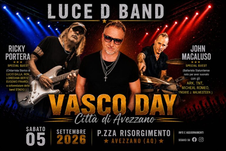 Avezzano, Vasco Day: Danilo Luce omaggia Vasco Rossi con Ricky Portera e John Macaluso in concerto contro il bullismo